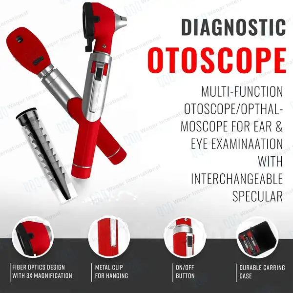 Fiber Optic Mini Otoscope & Ophthalmoscope ENT Diagnostic Set – Red - surgical instruments manufactured by Waqar International, Sialkot - view 8
