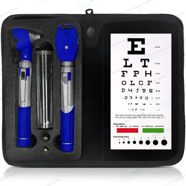 Fiber Optic Mini Otoscope &  Ophthalmoscope ENT Diagnostic Set – Blue - surgical instruments manufactured by Waqar International, Sialkot - view 2