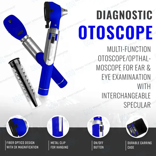 Fiber Optic Mini Otoscope &  Ophthalmoscope ENT Diagnostic Set – Blue - surgical instruments manufactured by Waqar International, Sialkot - view 7