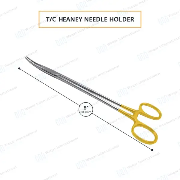 T/C Heaney Needle Holder 8″ (20.3cm) Curved Serrated Jaws - surgical instruments manufactured by Waqar International, Sialkot - view 3