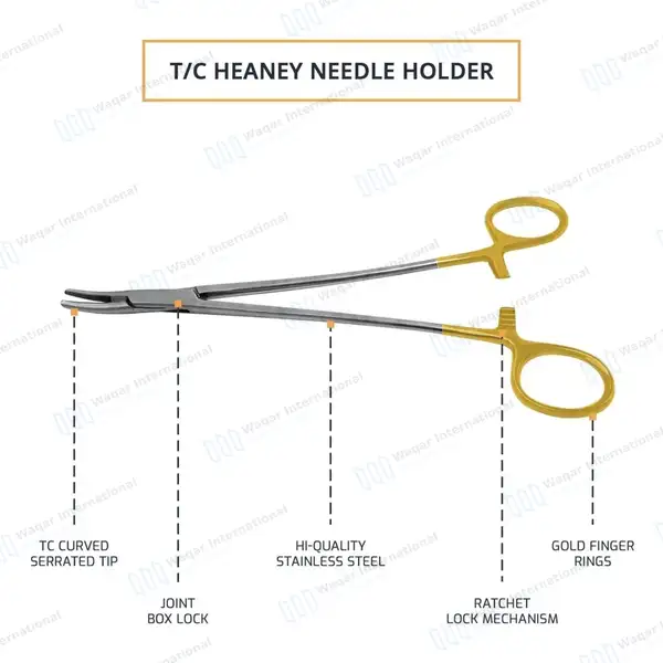 T/C Heaney Needle Holder 8″ (20.3cm) Curved Serrated Jaws - surgical instruments manufactured by Waqar International, Sialkot - view 4