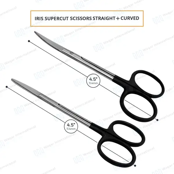 2 Pcs Supercut Iris Scissors 4.5″ (11.4cm) Straight & Curved - surgical instruments manufactured by Waqar International, Sialkot - view 3