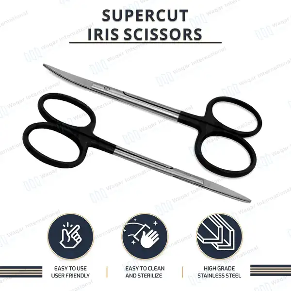2 Pcs Supercut Iris Scissors 4.5″ (11.4cm) Straight & Curved - surgical instruments manufactured by Waqar International, Sialkot - view 4