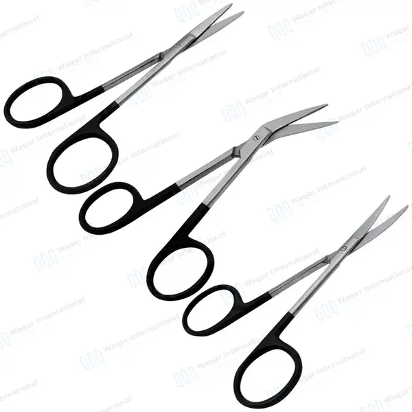 3 Pcs Supercut Iris Scissors 4.5″ (11.4cm) Straight+Curved+Angled - surgical instruments manufactured by Waqar International, Sialkot - view 3