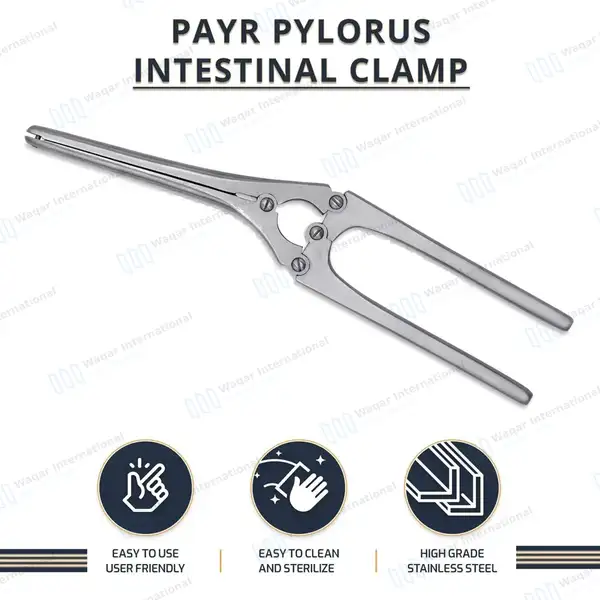 Payr Pylorus Clamps 11.5″ with Pin 4.75″ (120mm) Serrated Jaws - surgical instruments manufactured by Waqar International, Sialkot - view 8