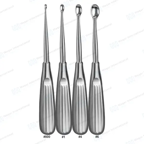 4 Pcs Spratt Brun Mastoid Curettes Set 6.5″ Size #000, #1, #4, #6 Oval Shaped - surgical instruments manufactured by Waqar International, Sialkot - view 2