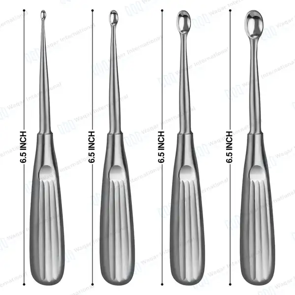 4 Pcs Spratt Brun Mastoid Curettes Set 6.5″ Size #000, #1, #4, #6 Oval Shaped - surgical instruments manufactured by Waqar International, Sialkot - view 3