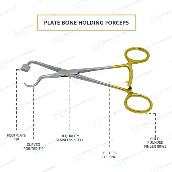 Plate and Bone Holding Forceps 5.5″ with Footplate & Gold Handle - surgical instruments manufactured by Waqar International, Sialkot - view 4