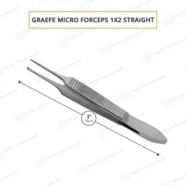 Graefe Iris Forceps 3″ (7.6cm) Straight 1×2 Teeth - surgical instruments manufactured by Waqar International, Sialkot - view 3