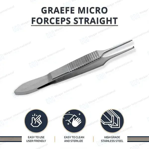 Graefe Iris Forceps 3″ (7.6cm) Straight 1×2 Teeth - surgical instruments manufactured by Waqar International, Sialkot - view 7