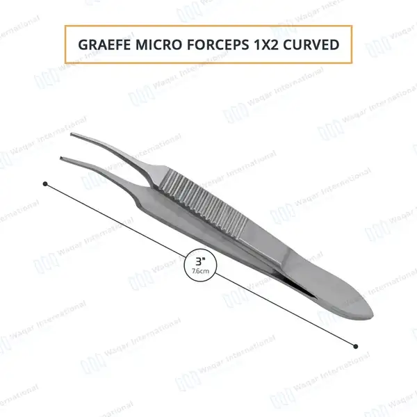 Graefe Iris Forceps 3″ (7.6cm) Curved 1×2 Teeth - surgical instruments manufactured by Waqar International, Sialkot - view 3