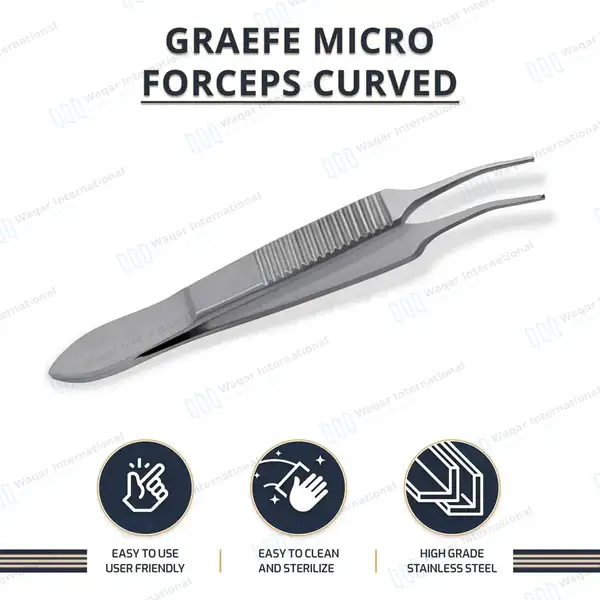 Graefe Iris Forceps 3″ (7.6cm) Curved 1×2 Teeth - surgical instruments manufactured by Waqar International, Sialkot - view 7