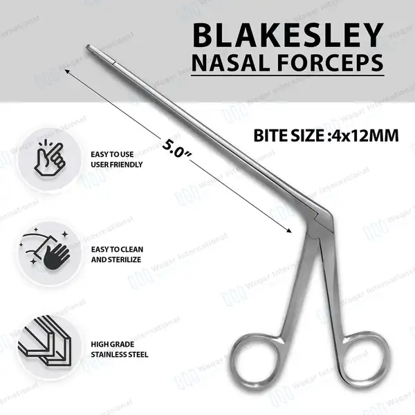 Wilde Blakesley Ethmoid Forceps 5″ Shaft 4x12mm Straight Pointed Fenestrated Cup - surgical instruments manufactured by Waqar International, Sialkot - view 3