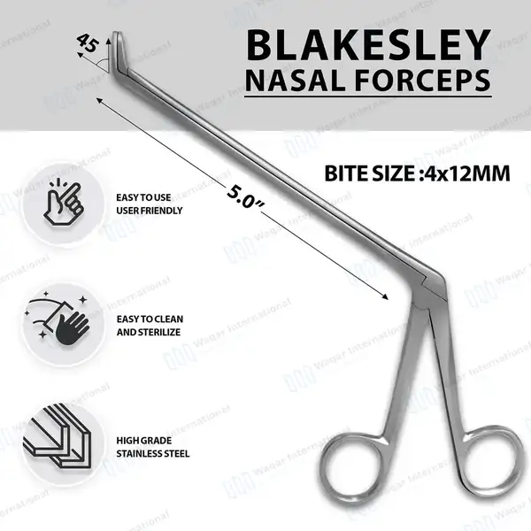 Wilde Blakesley Ethmoid Forceps 5″ Shaft 45° Up 4x12mm Pointed Fenestrated Cup - surgical instruments manufactured by Waqar International, Sialkot - view 3