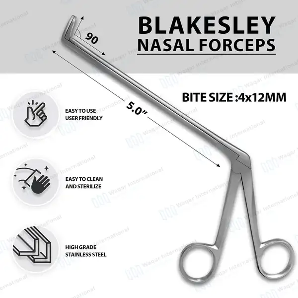 Wilde Blakesley Ethmoid Forceps 5″ Shaft 90° Up 4x12mm Pointed Fenestrated Cup - surgical instruments manufactured by Waqar International, Sialkot - view 3