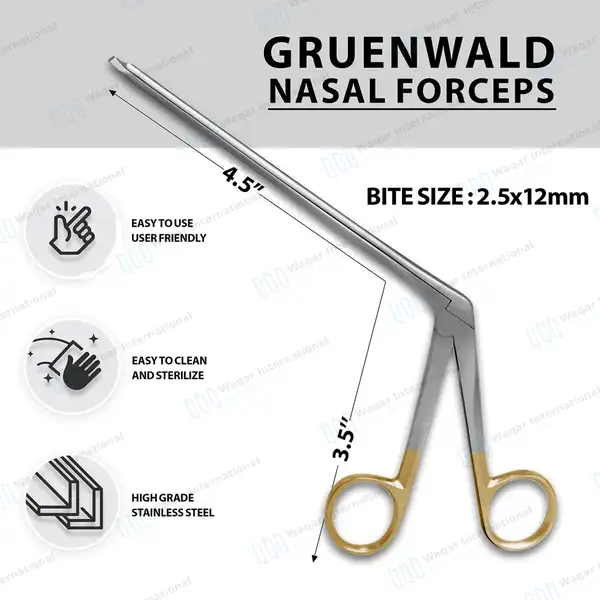 Gruenwald Nasal Forceps 4.5″ Shaft Straight Through-cutting 2.5x12mm Oval Bite - surgical instruments manufactured by Waqar International, Sialkot - view 3