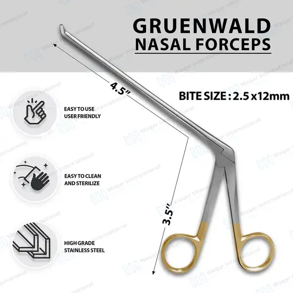 Gruenwald Nasal Forceps 4.5″ Shaft 45º Upward Through-cutting 2.5×12 mm Oval Bite - surgical instruments manufactured by Waqar International, Sialkot - view 3