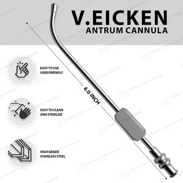 Von Eicken Antrum Cannula 6″ Long Curved 4mm Bulbous Tip - surgical instruments manufactured by Waqar International, Sialkot - view 3