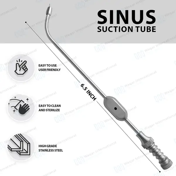 Sinus Suction Tube 6.5” Short Curved 4mm Diameter Bulbous Tip - surgical instruments manufactured by Waqar International, Sialkot - view 3
