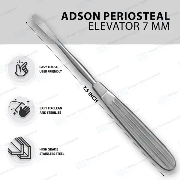 Adson Periosteal Elevator 7.5″ Semi Sharp Curved 7mm Wide - surgical instruments manufactured by Waqar International, Sialkot - view 3
