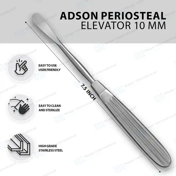 Adson Periosteal Elevator 7.5″ Semi Sharp Curved 10mm Wide - surgical instruments manufactured by Waqar International, Sialkot - view 3