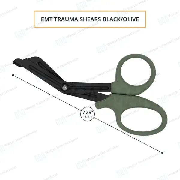 EMT Trauma Shears 7.25″ Black Blades Olive Drab Handle - surgical instruments manufactured by Waqar International, Sialkot - view 3