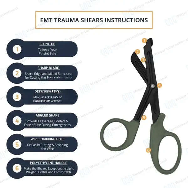 EMT Trauma Shears 7.25″ Black Blades Olive Drab Handle - surgical instruments manufactured by Waqar International, Sialkot - view 9