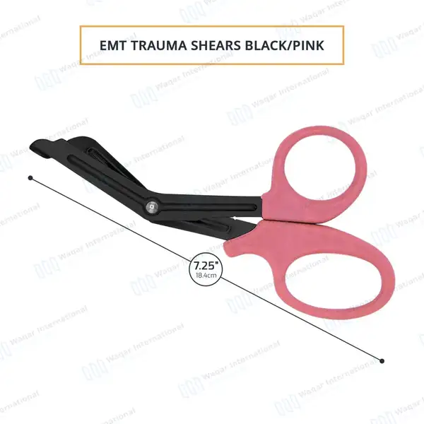 EMT Trauma Shears 7.25″ Black Blades Pink Plastic Handle - surgical instruments manufactured by Waqar International, Sialkot - view 3