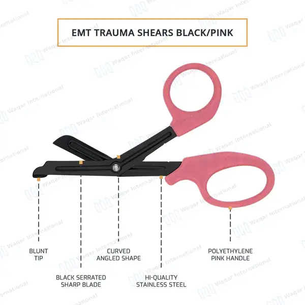 EMT Trauma Shears 7.25″ Black Blades Pink Plastic Handle - surgical instruments manufactured by Waqar International, Sialkot - view 4
