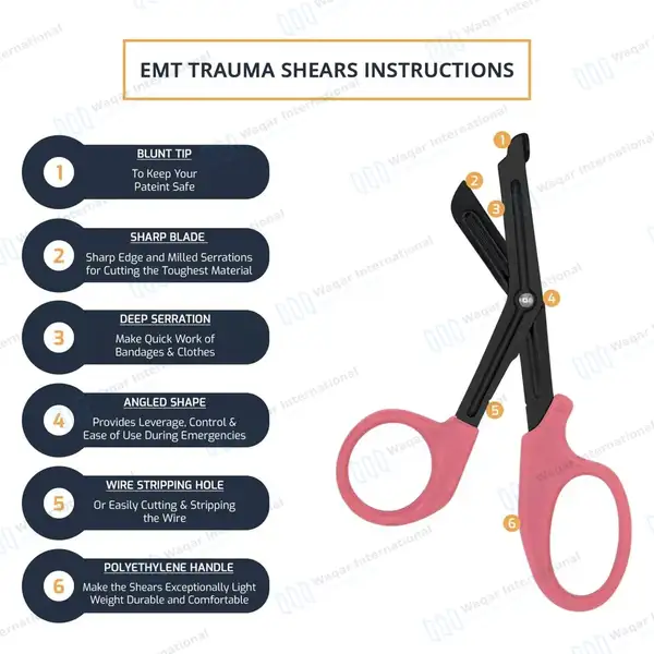 EMT Trauma Shears 7.25″ Black Blades Pink Plastic Handle - surgical instruments manufactured by Waqar International, Sialkot - view 9