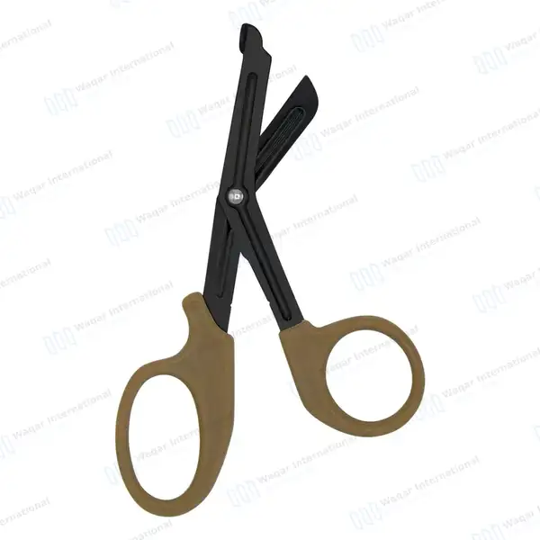 EMT Trauma Shears 7.25″ Black Blades Tan Plastic Handle - surgical instruments manufactured by Waqar International, Sialkot - view 2