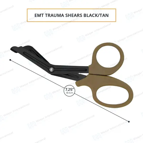 EMT Trauma Shears 7.25″ Black Blades Tan Plastic Handle - surgical instruments manufactured by Waqar International, Sialkot - view 3