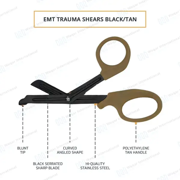 EMT Trauma Shears 7.25″ Black Blades Tan Plastic Handle - surgical instruments manufactured by Waqar International, Sialkot - view 4