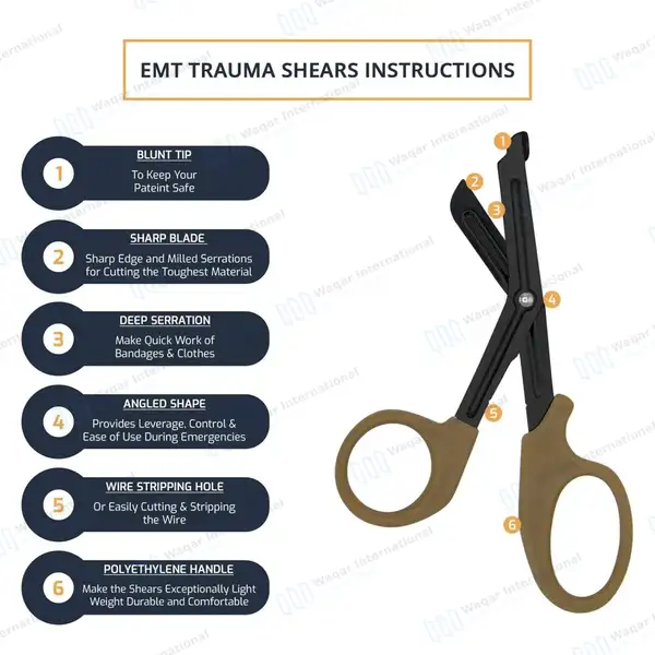 EMT Trauma Shears 7.25″ Black Blades Tan Plastic Handle - surgical instruments manufactured by Waqar International, Sialkot - view 9