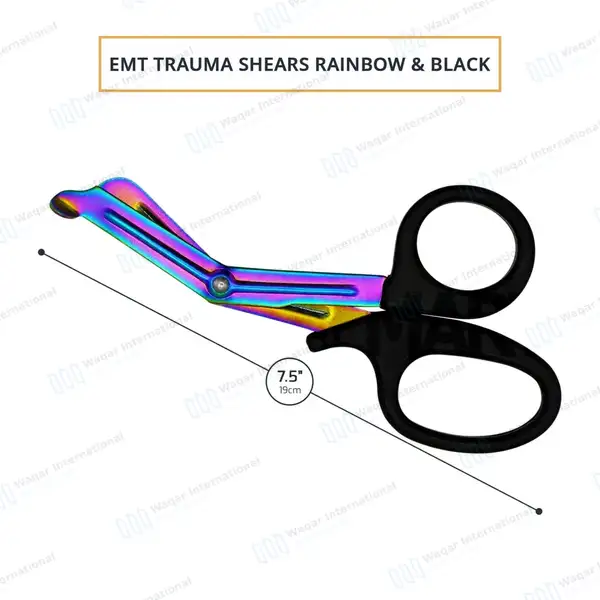 Rainbow Blades EMT Scissors 7.25″ (18.4cm) Black Handle - surgical instruments manufactured by Waqar International, Sialkot - view 2