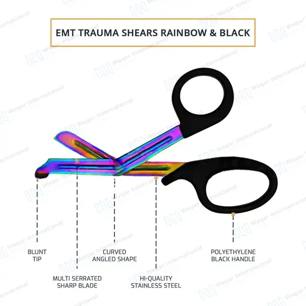 Rainbow Blades EMT Scissors 7.25″ (18.4cm) Black Handle - surgical instruments manufactured by Waqar International, Sialkot - view 3