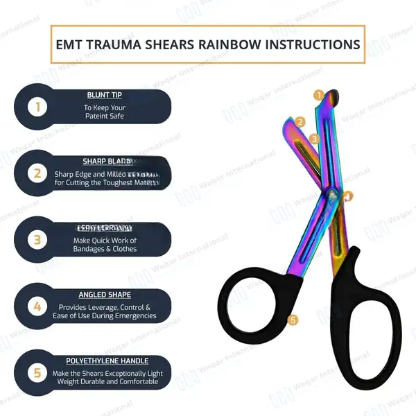 Rainbow Blades EMT Scissors 7.25″ (18.4cm) Black Handle - surgical instruments manufactured by Waqar International, Sialkot - view 8