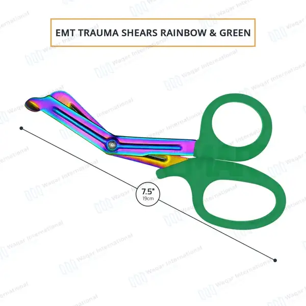 Rainbow Blades EMT Scissors 7.25″ (18.4cm) Green Handle - surgical instruments manufactured by Waqar International, Sialkot - view 2