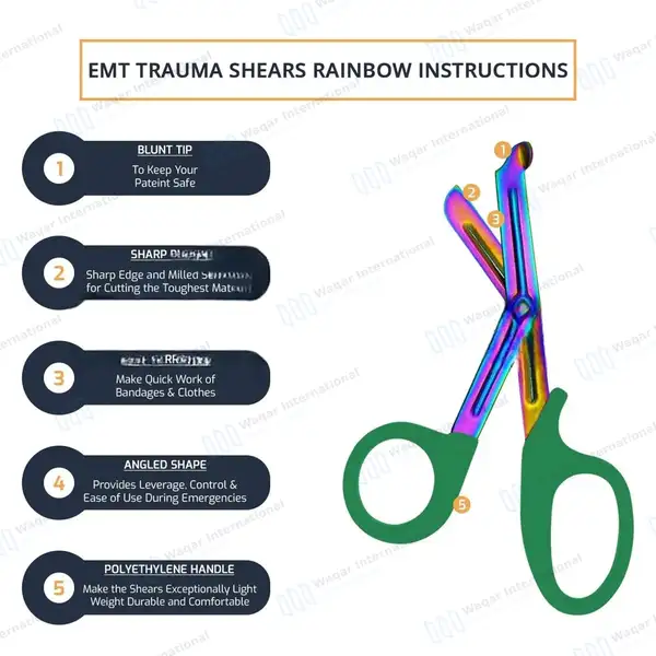 Rainbow Blades EMT Scissors 7.25″ (18.4cm) Green Handle - surgical instruments manufactured by Waqar International, Sialkot - view 8