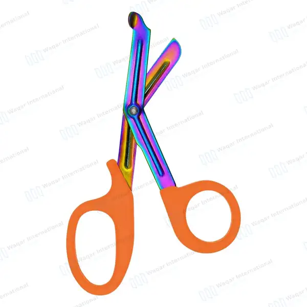 Rainbow Blades EMT Scissors 7.25″ (18.4cm) Orange Handle - surgical instruments manufactured by Waqar International, Sialkot - view 2