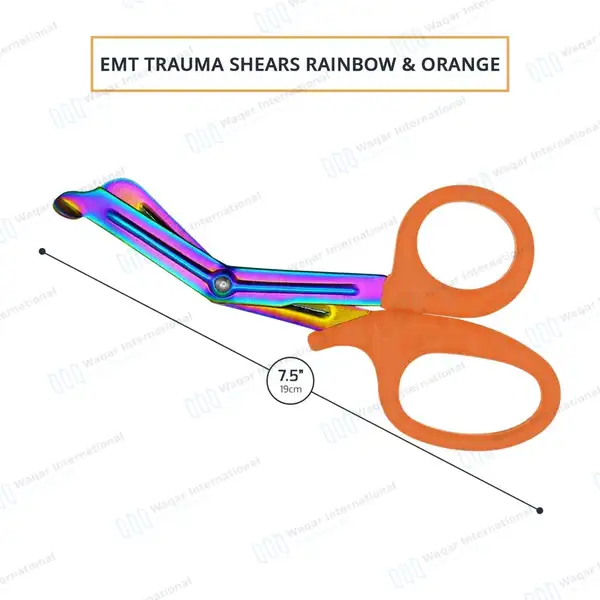 Rainbow Blades EMT Scissors 7.25″ (18.4cm) Orange Handle - surgical instruments manufactured by Waqar International, Sialkot - view 3