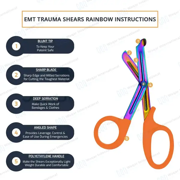 Rainbow Blades EMT Scissors 7.25″ (18.4cm) Orange Handle - surgical instruments manufactured by Waqar International, Sialkot - view 9