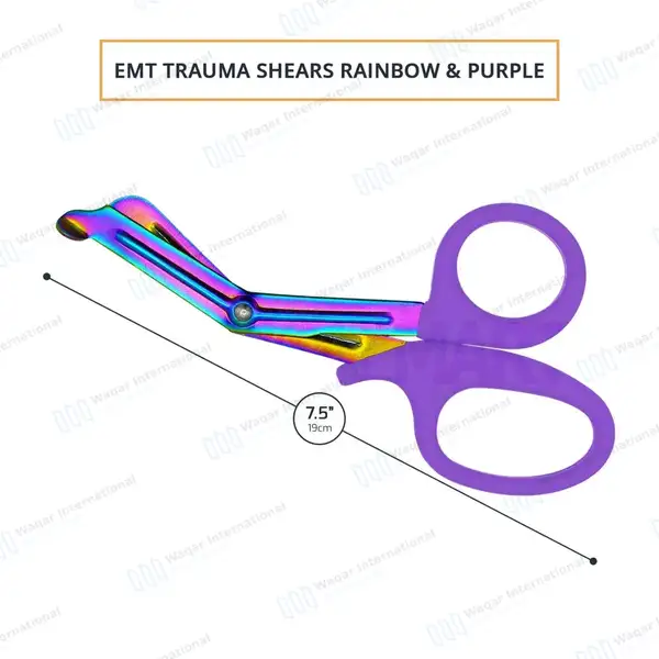Rainbow Blades EMT Scissors 7.25″ (18.4cm) Purple Handle - surgical instruments manufactured by Waqar International, Sialkot - view 3