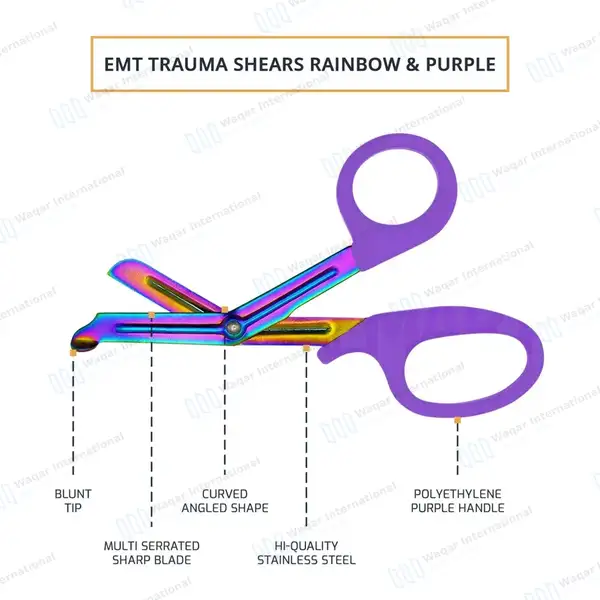 Rainbow Blades EMT Scissors 7.25″ (18.4cm) Purple Handle - surgical instruments manufactured by Waqar International, Sialkot - view 4