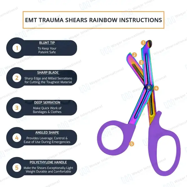 Rainbow Blades EMT Scissors 7.25″ (18.4cm) Purple Handle - surgical instruments manufactured by Waqar International, Sialkot - view 9