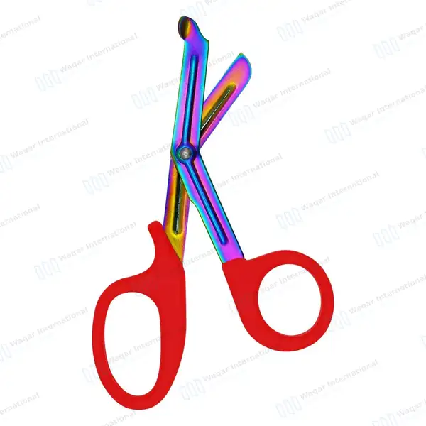 Rainbow Blades EMT Scissors 7.25″ (18.4cm) Red Handle - surgical instruments manufactured by Waqar International, Sialkot - view 2