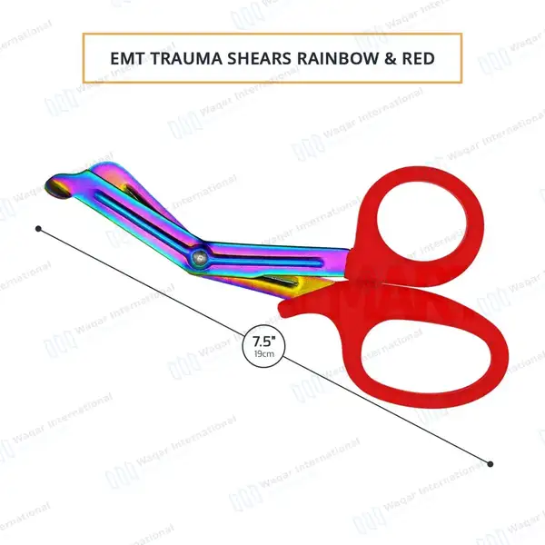 Rainbow Blades EMT Scissors 7.25″ (18.4cm) Red Handle - surgical instruments manufactured by Waqar International, Sialkot - view 3