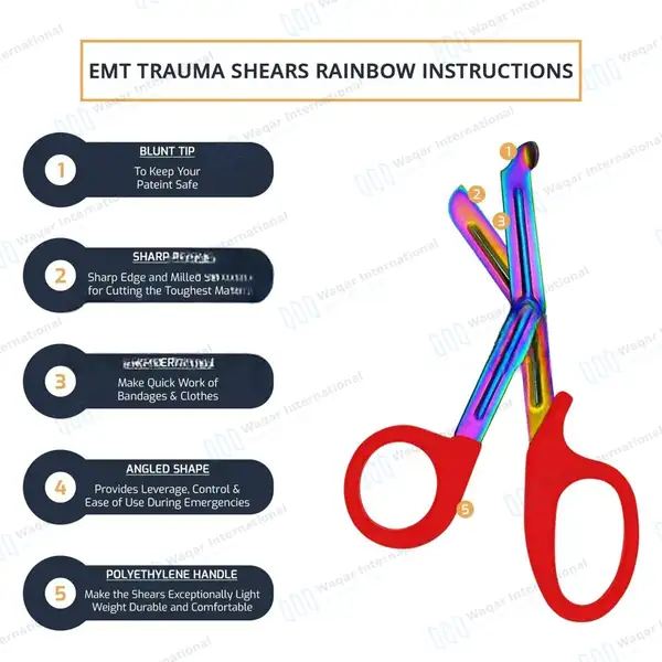 Rainbow Blades EMT Scissors 7.25″ (18.4cm) Red Handle - surgical instruments manufactured by Waqar International, Sialkot - view 9