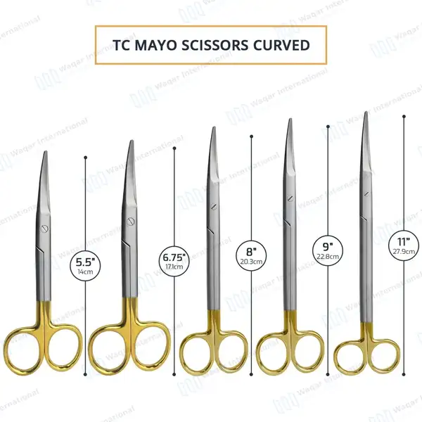 5 TC Mayo Dissecting Scissors Set 5.5″, 6.75″, 8″, 9″, 11″ Curved - surgical instruments manufactured by Waqar International, Sialkot - view 3