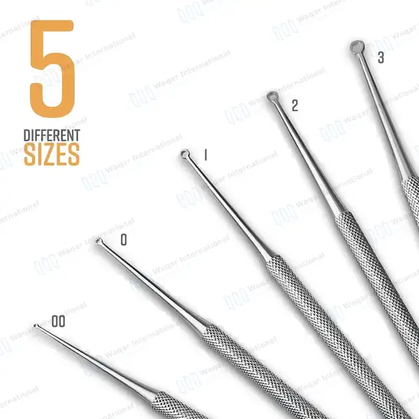 5 Buck Ear Curettes 6.5″ Straight Sharp Size #00, #0, #1, #2, #3 - surgical instruments manufactured by Waqar International, Sialkot - view 2
